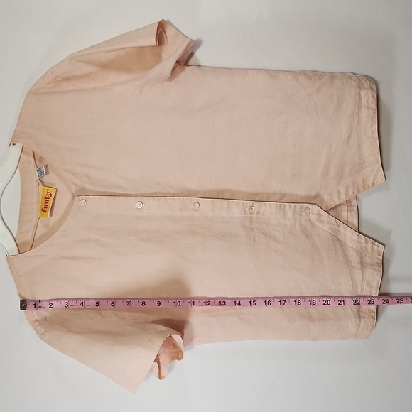 Finity Women's Pastel Pink Short Sleeve 100% Linen Round Neck Button Down SZ M - Picture 12 of 14